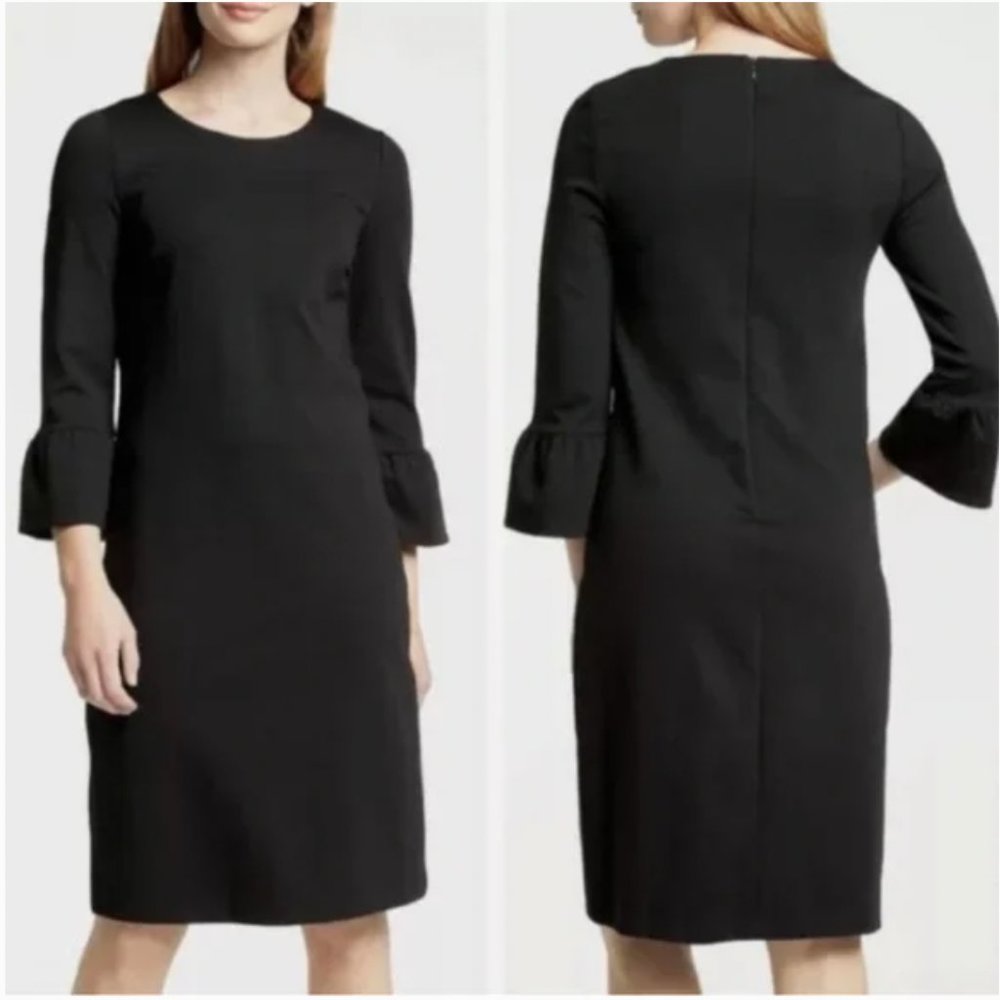 BODEN black Lavinia ponte knit bell sleeve dress